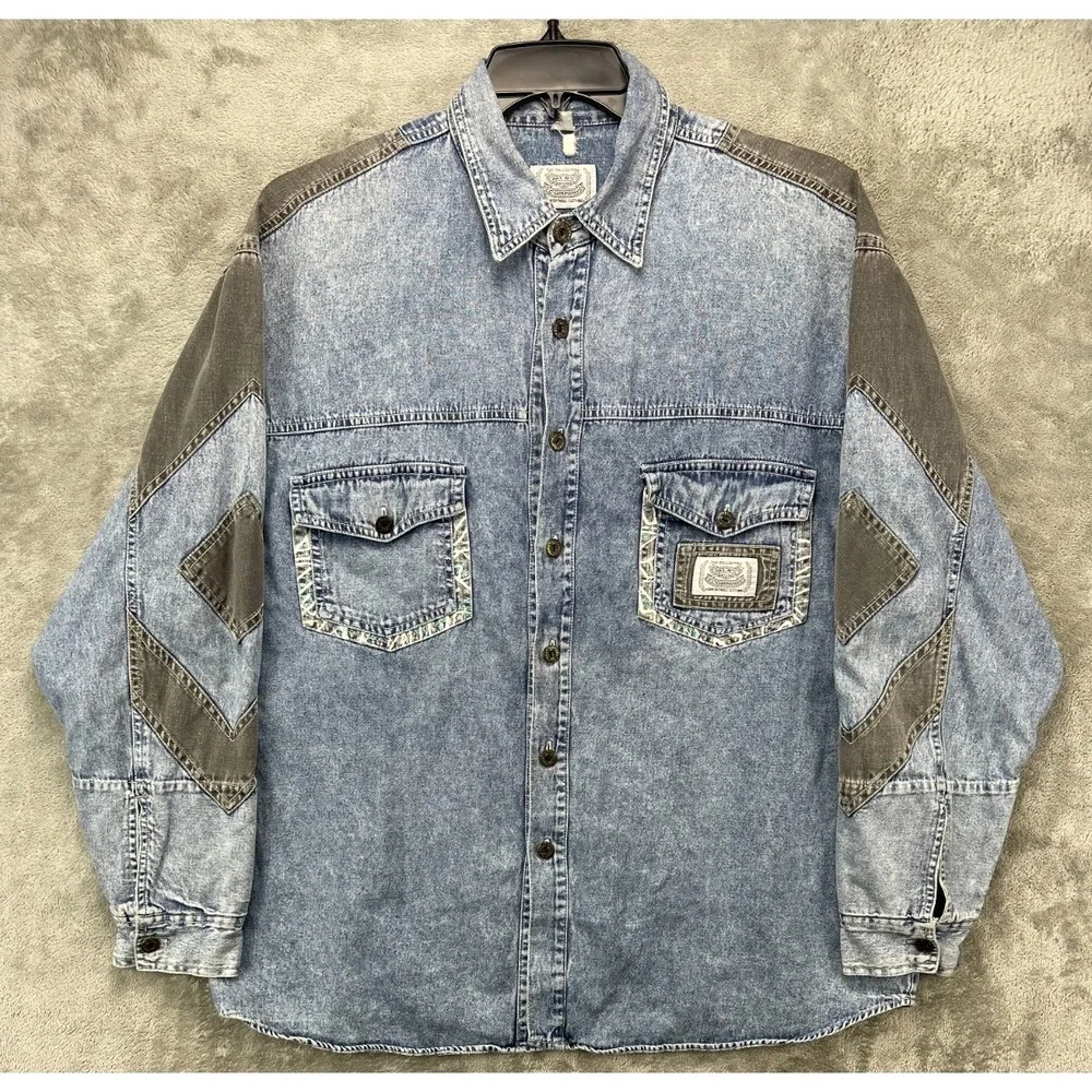 VTG Men's Company Men's Two Toned Denim Shirt XL Blue/Gray‎ Long Sleeve Cotton